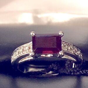 Rhodium Red Gemstone Ring with Swarovski Crystal Accents